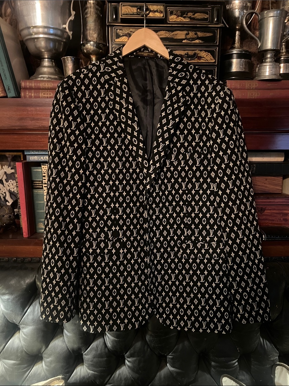 LV Black Wool Sportcoat with white Monogram